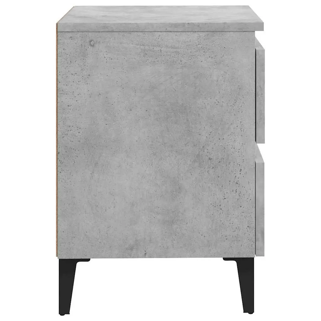 Bedside Table Grey Concrete Engineered Wood Two Drawers