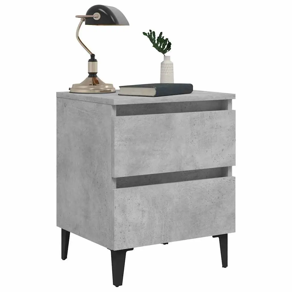 Bedside Table Grey Concrete Engineered Wood Two Drawers
