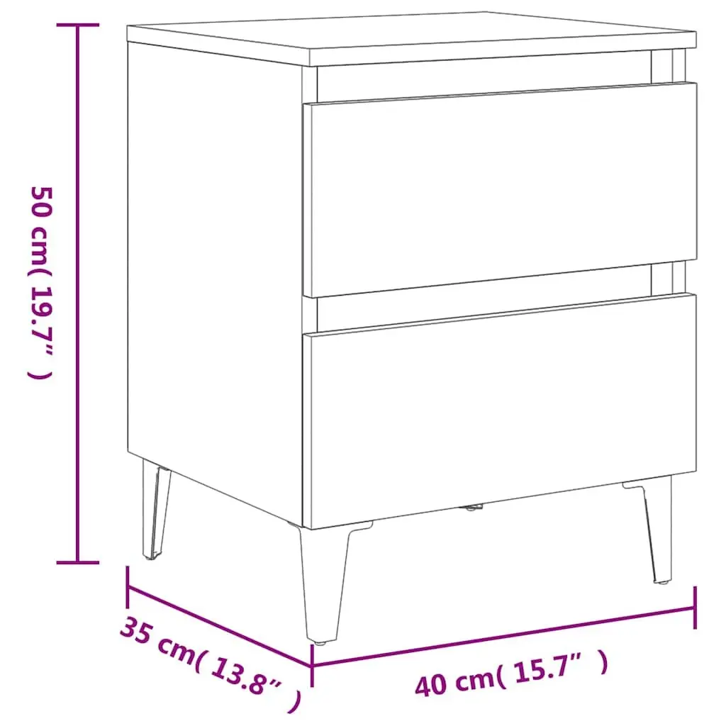Bedside Table Grey Concrete Engineered Wood Two Drawers