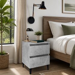 Bedside Table Grey 40x35x50 cm Engineered Wood Storage Cabinet 2 Drawer