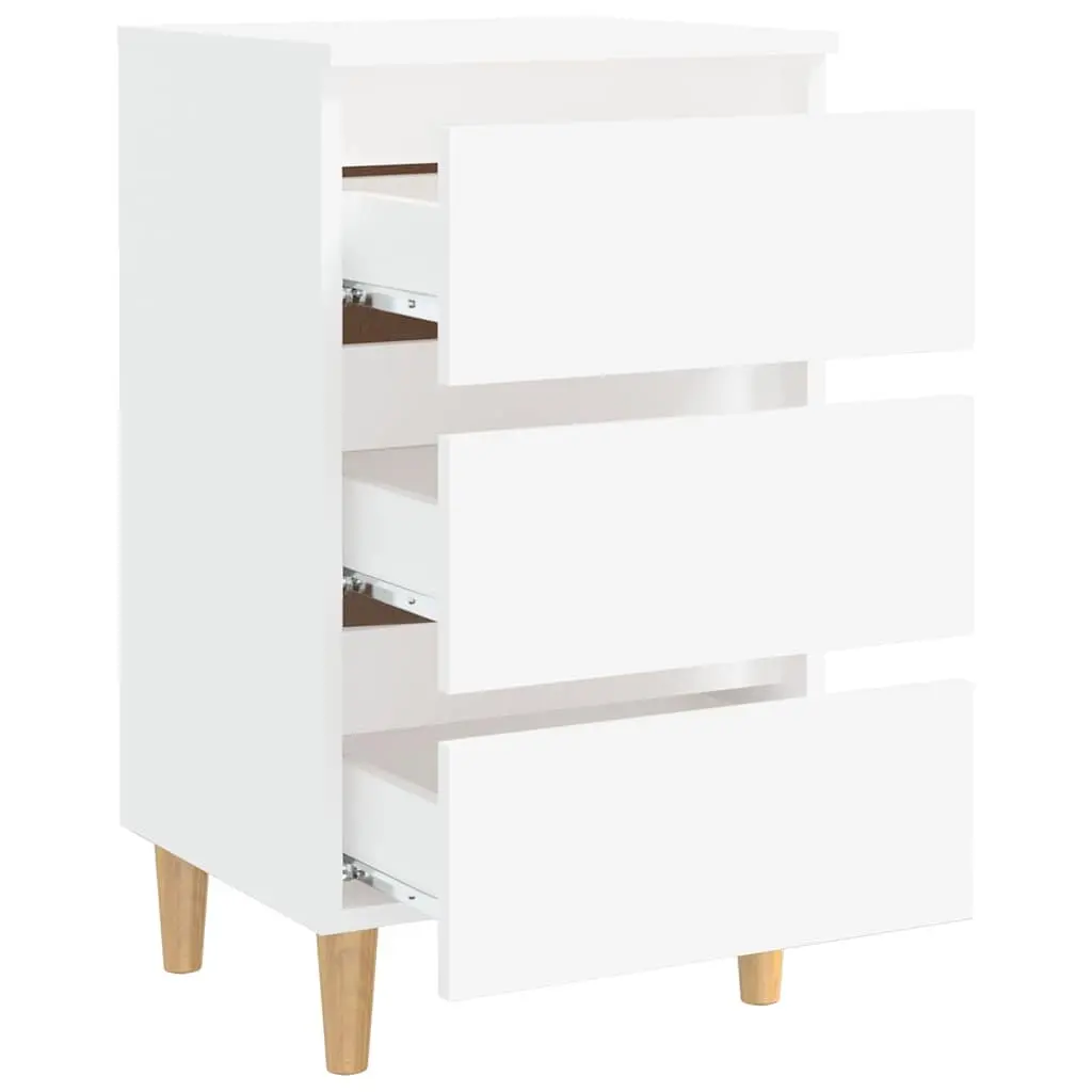 Bedside Table White Bed Cabinet Nightstand 3 Drawers Solid Wood Legs 40x35x69cm