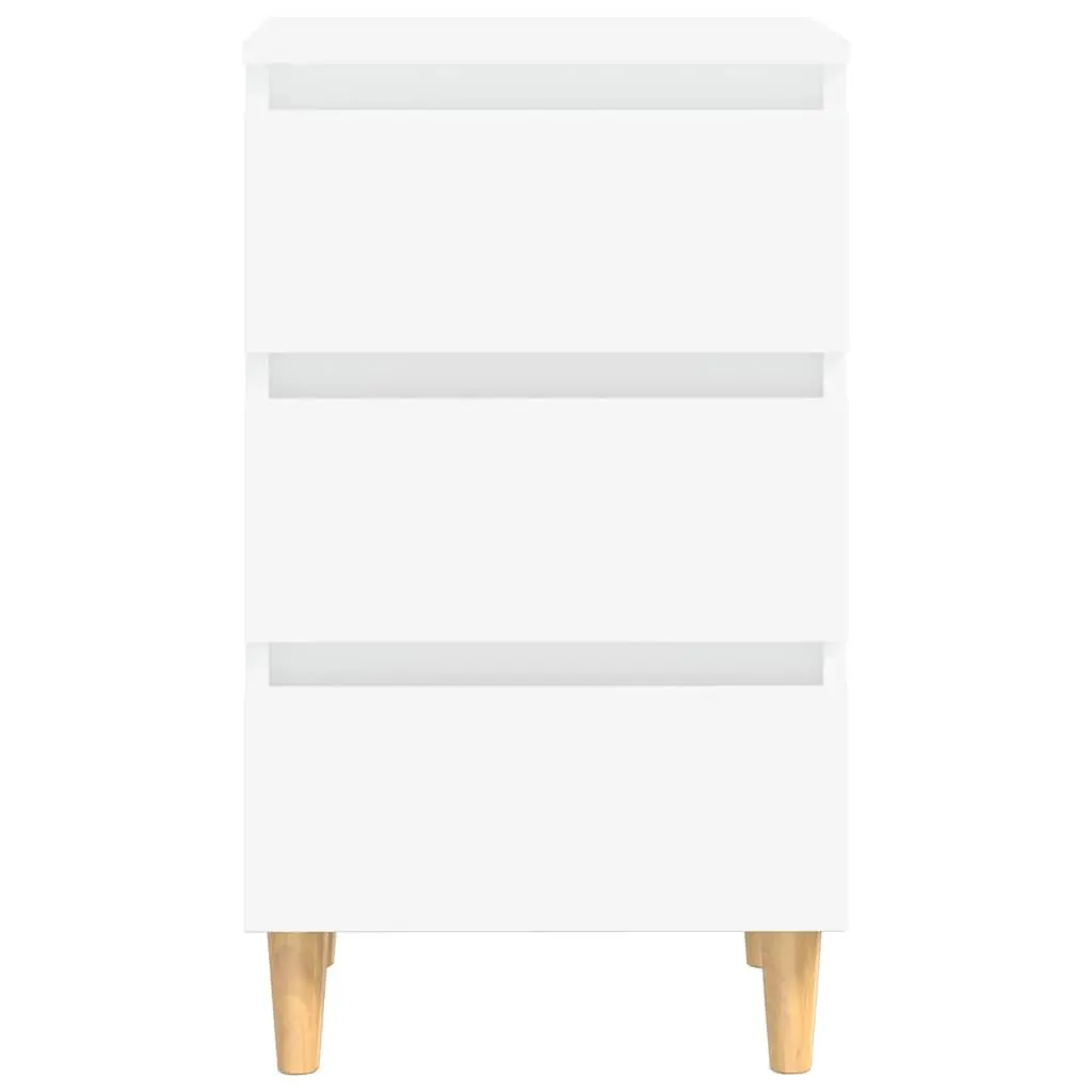 Bedside Table White Bed Cabinet Nightstand 3 Drawers Solid Wood Legs 40x35x69cm