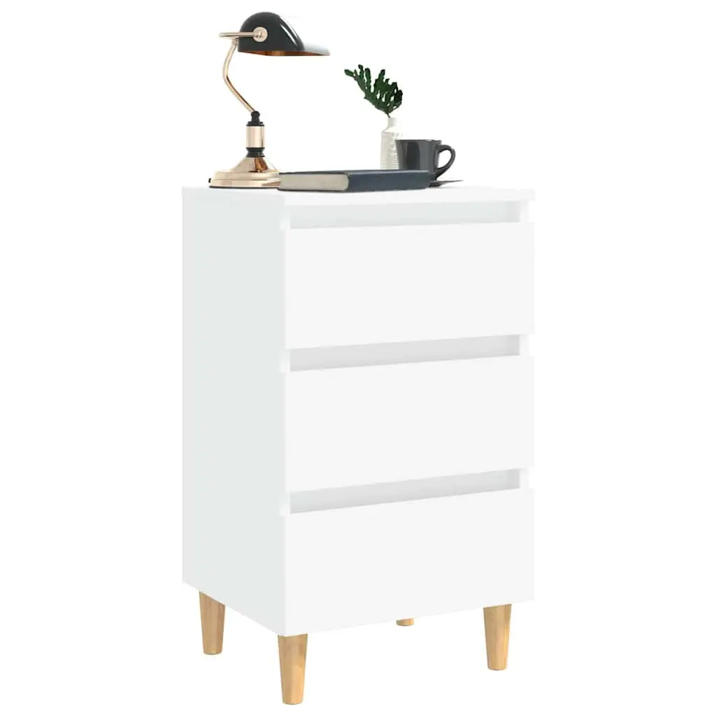 Bedside Tables 2 pcs White Bed Cabinets Nightstands Solid Wood Legs 40x35x69cm