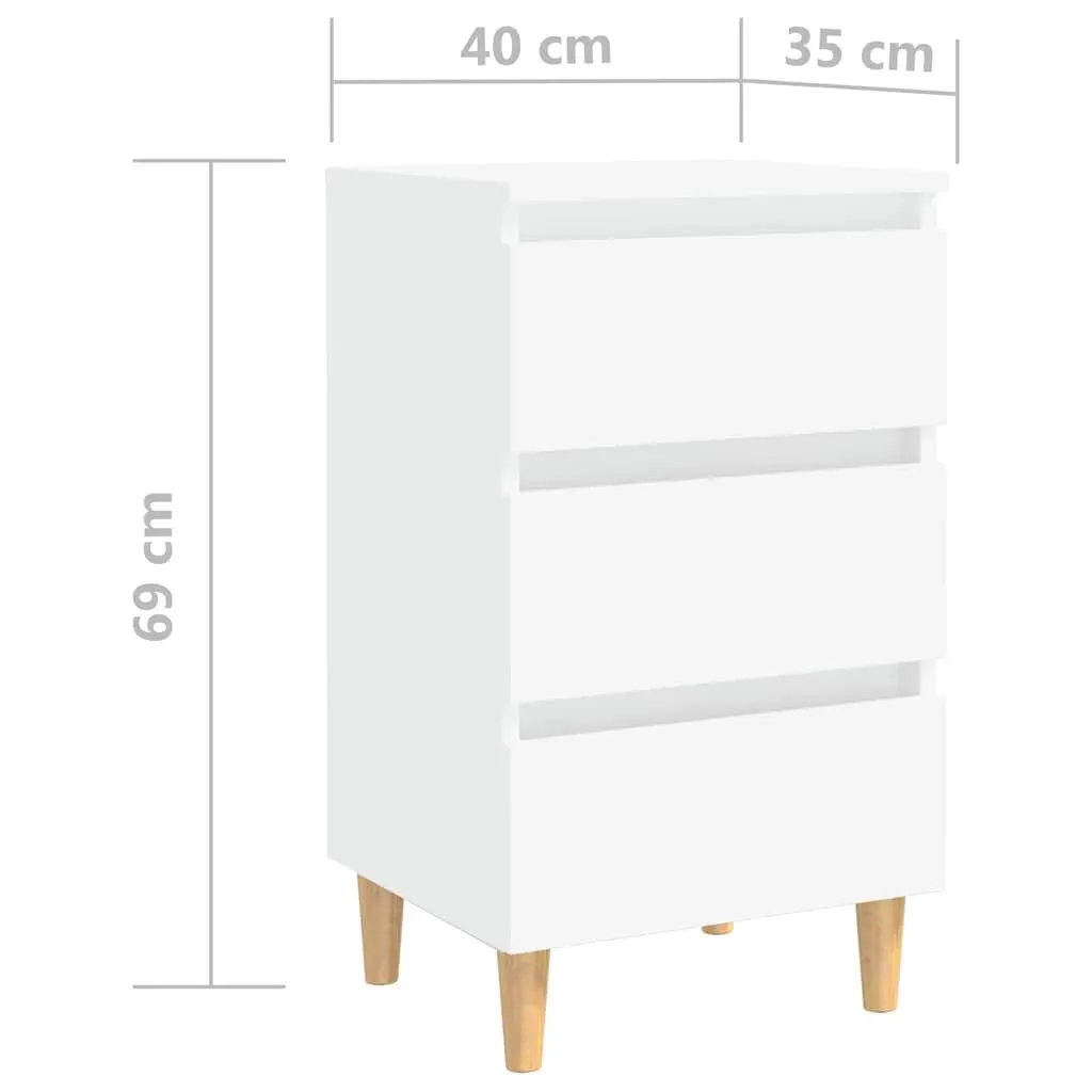 Bedside Tables 2 pcs White Bed Cabinets Nightstands Solid Wood Legs 40x35x69cm