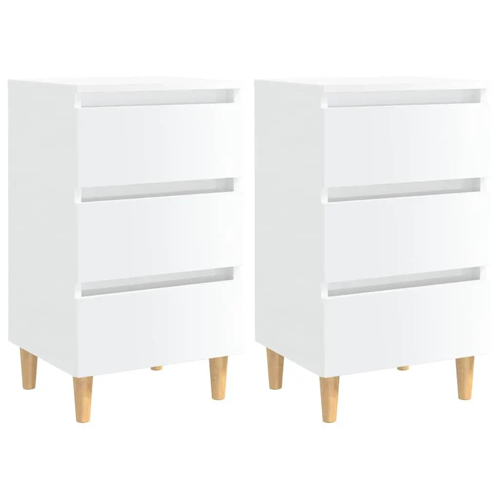 Bedside Tables 2pcs Bed Cabinets High Gloss White Wooden Legs Nightstand