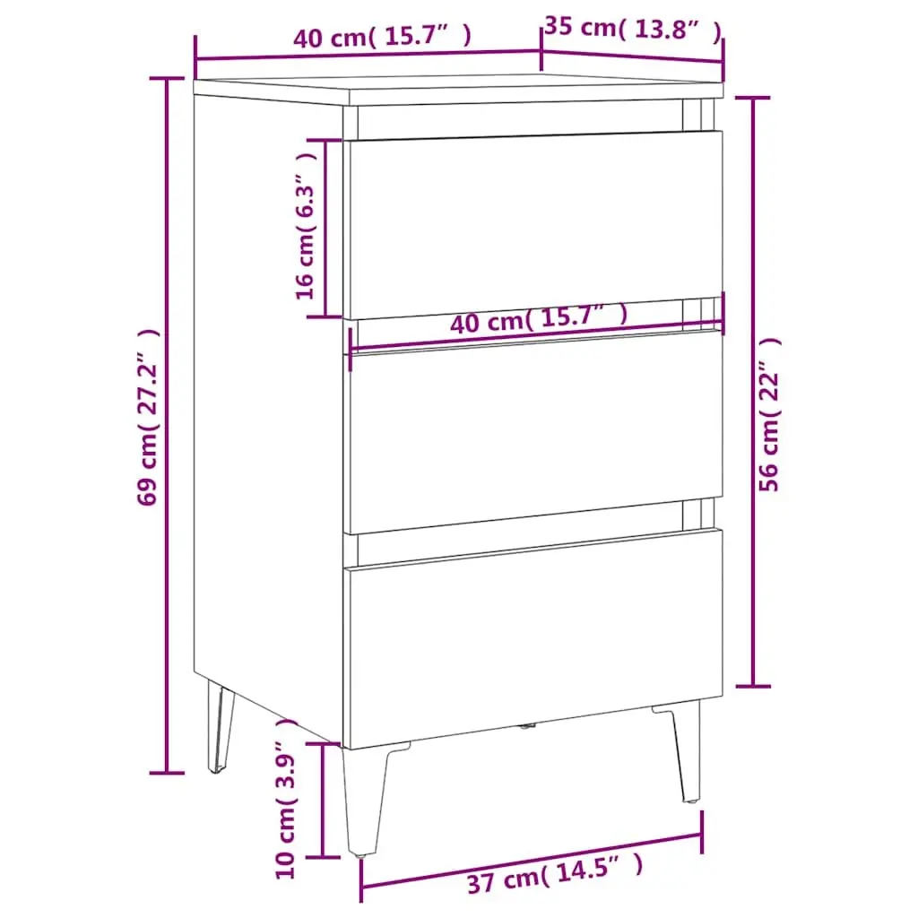 Bedside Table with Three Drawers
