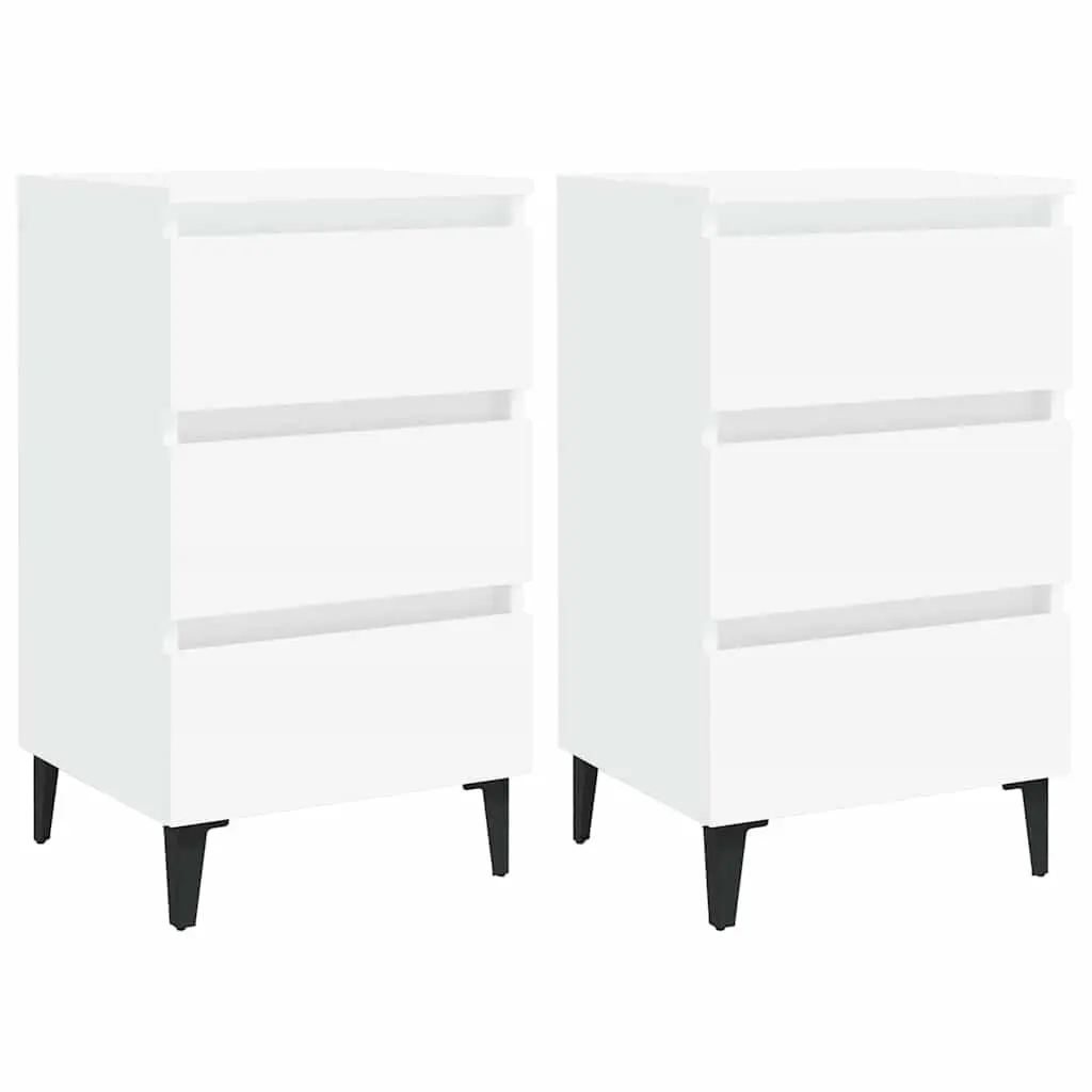Bedside Table Bed Cabinet 2 pcs White Metal Legs Nightstand 40x35x69 cm