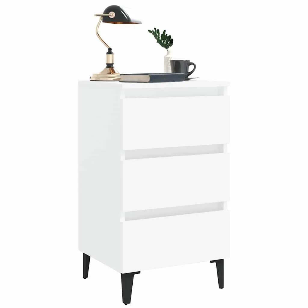 Bedside Table Bed Cabinet 2 pcs White Metal Legs Nightstand 40x35x69 cm