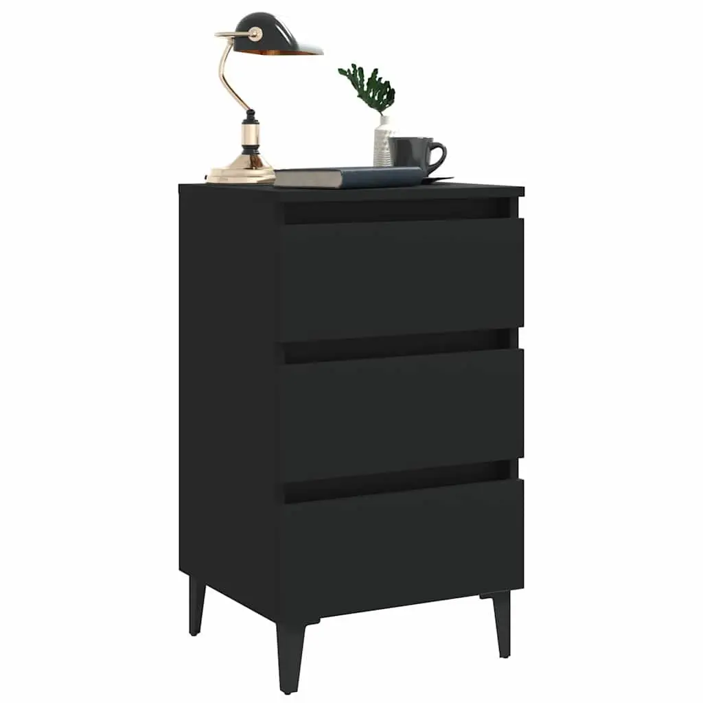 Black Nightstand with Three Drawers