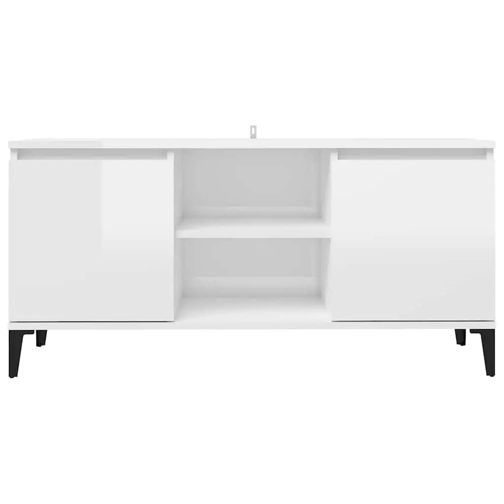 TV Cabinet White High Gloss with Metal Legs Storage Sideboard Shelf Unit