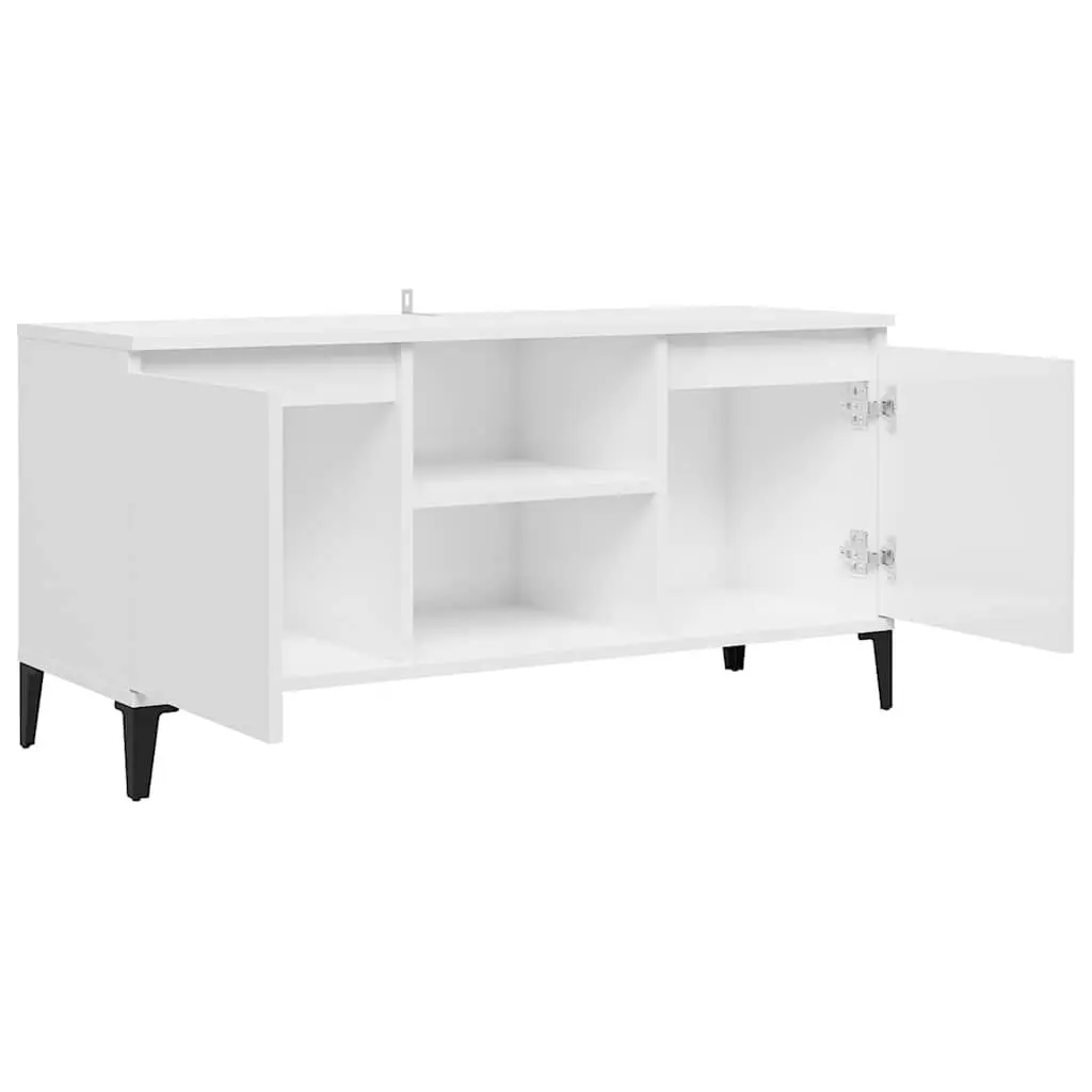 TV Cabinet White High Gloss with Metal Legs Storage Sideboard Shelf Unit