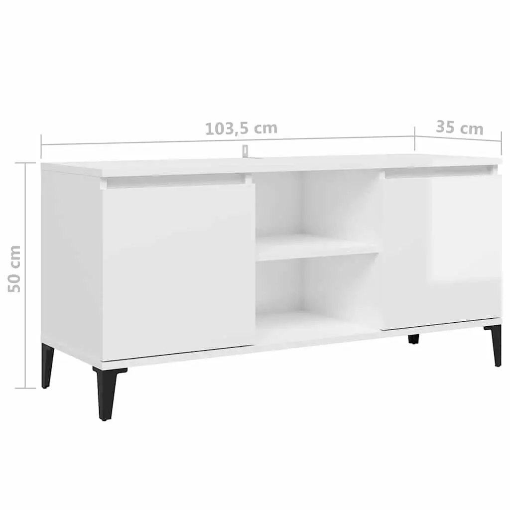 TV Cabinet White High Gloss with Metal Legs Storage Sideboard Shelf Unit