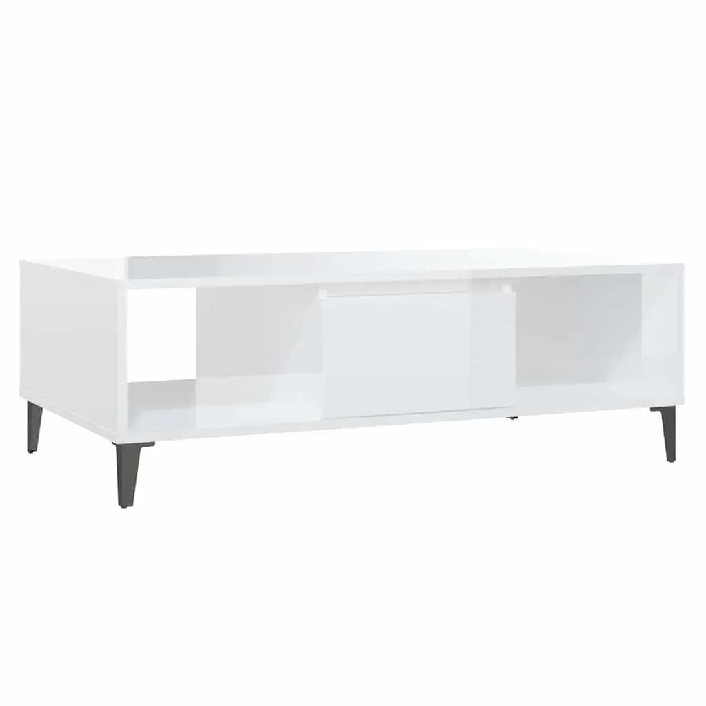 Coffee Table White High Gloss Storage Compartment 103.5 x 60 x 35 cm