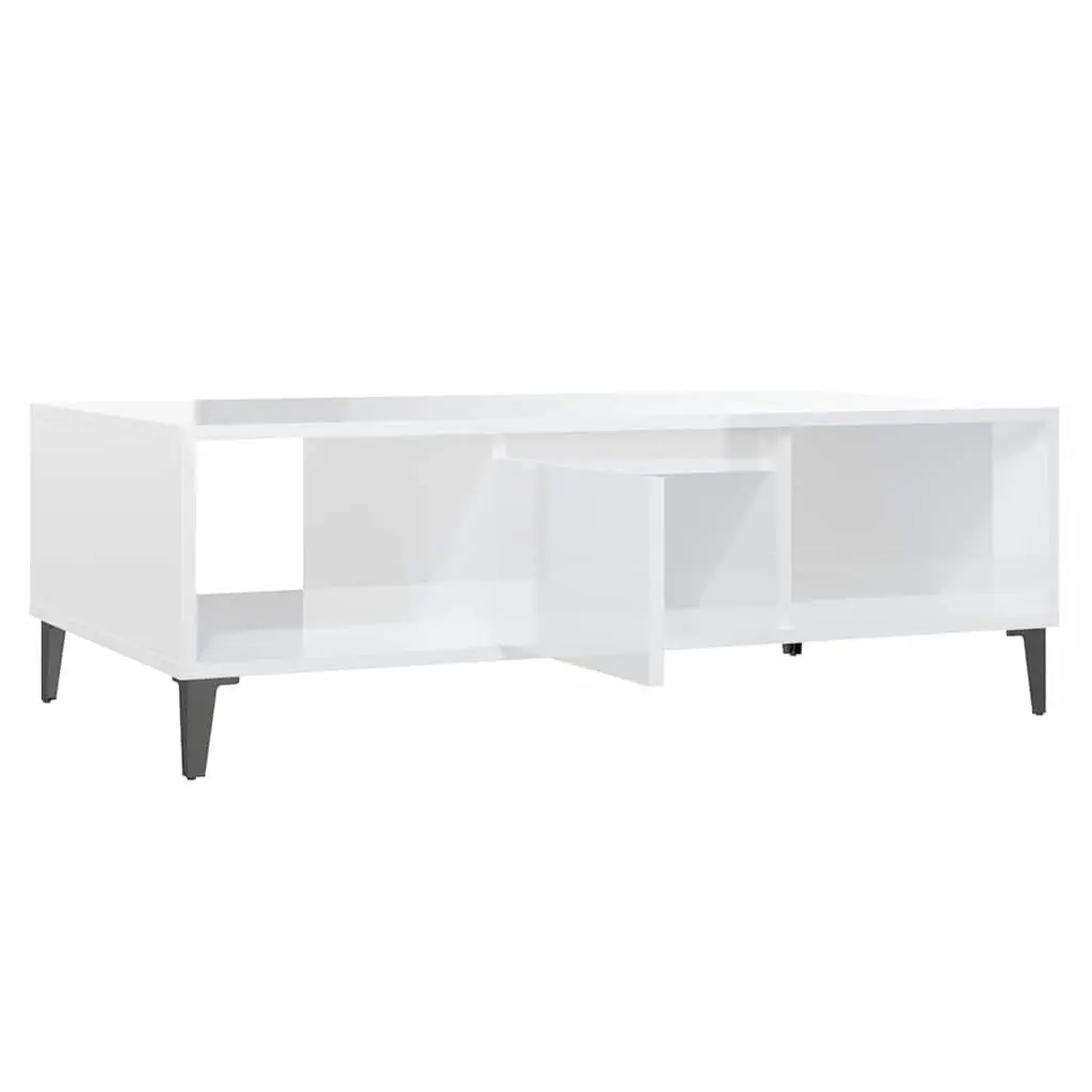 Coffee Table White High Gloss Storage Compartment 103.5 x 60 x 35 cm