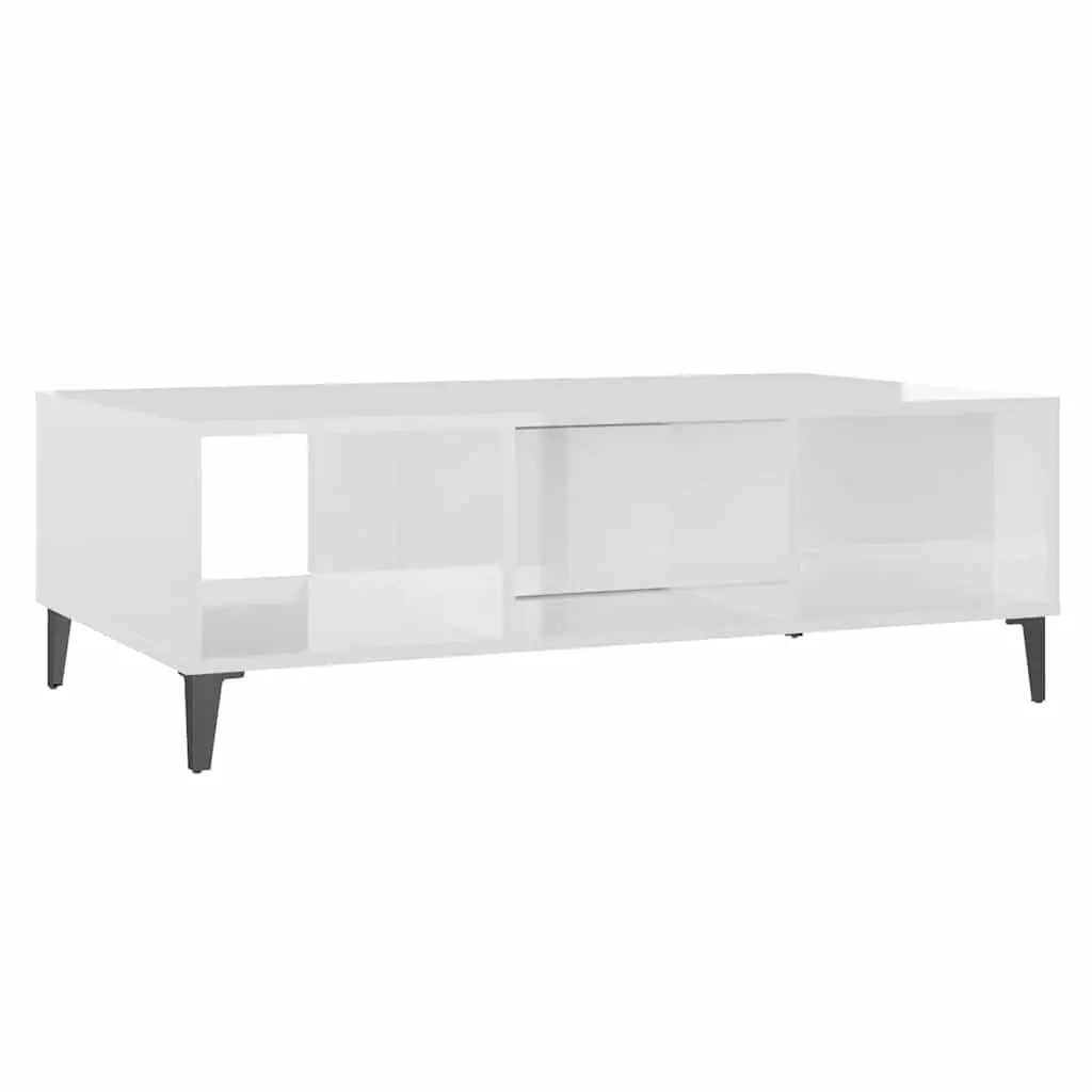 Coffee Table White High Gloss Storage Compartment 103.5 x 60 x 35 cm