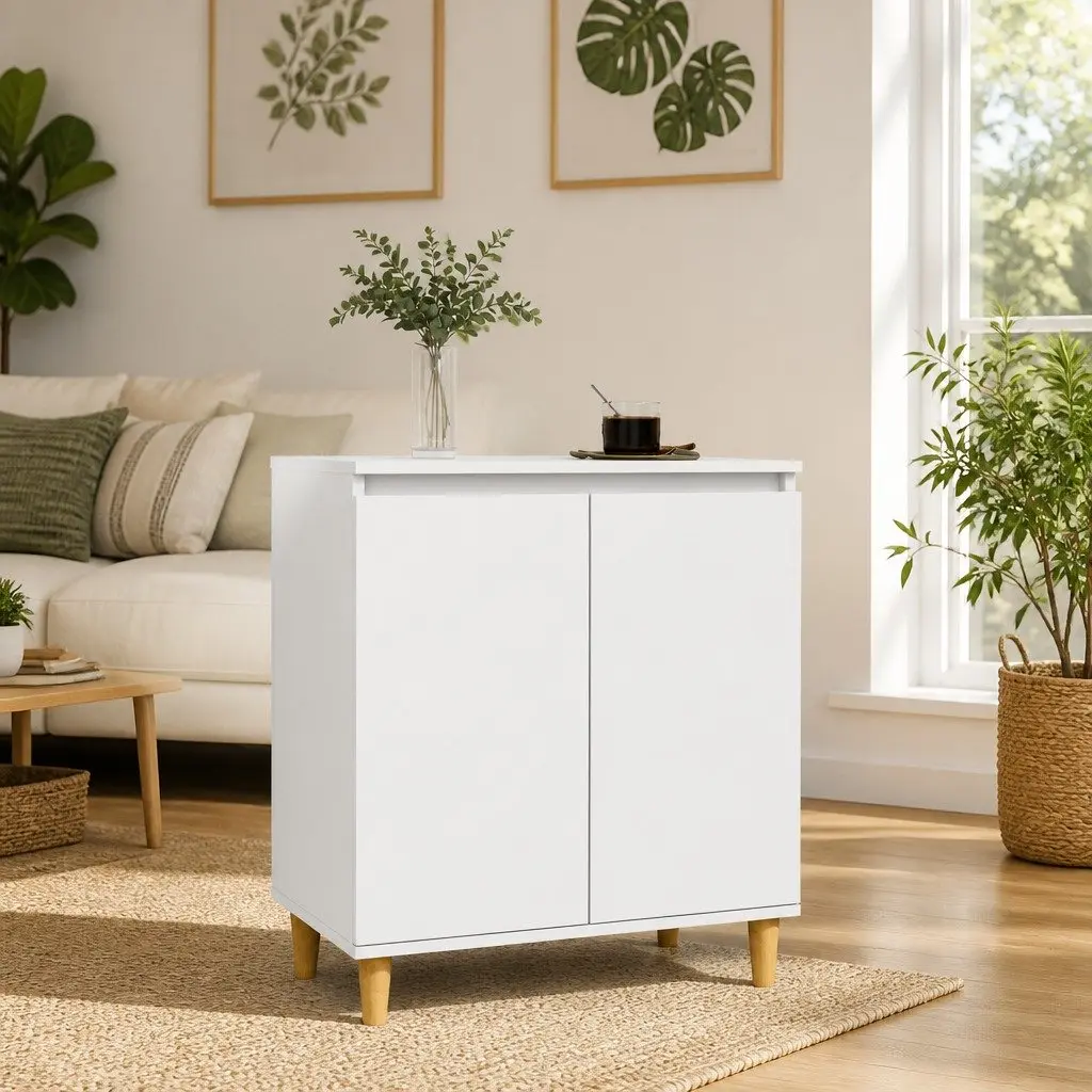 White Storage Sideboard with Wood Legs 60x35x70cm