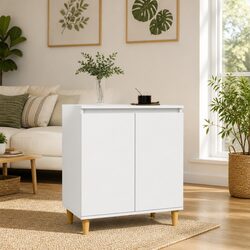 Sideboard White Storage Cabinet with Wood Legs 60x35x70cm Engineered Wood Buffet