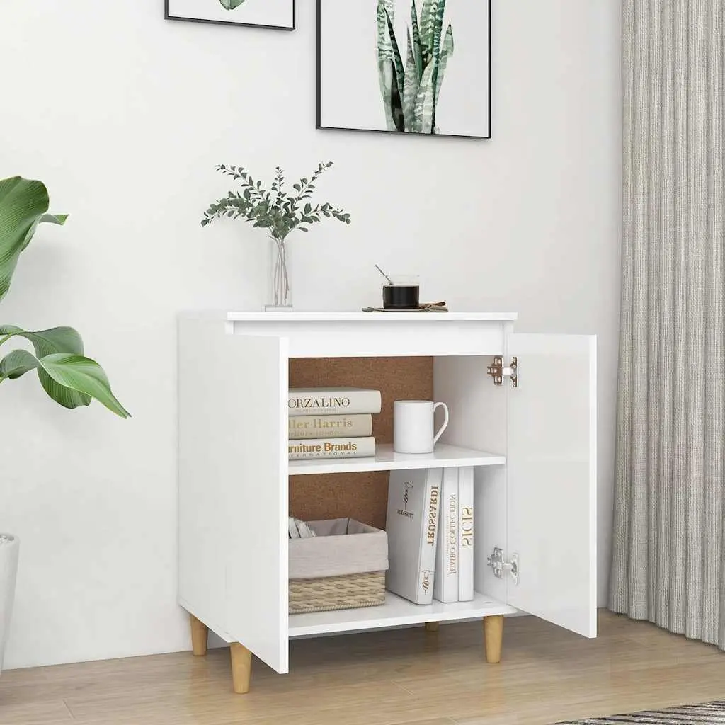 White Storage Sideboard with Wood Legs 60x35x70cm