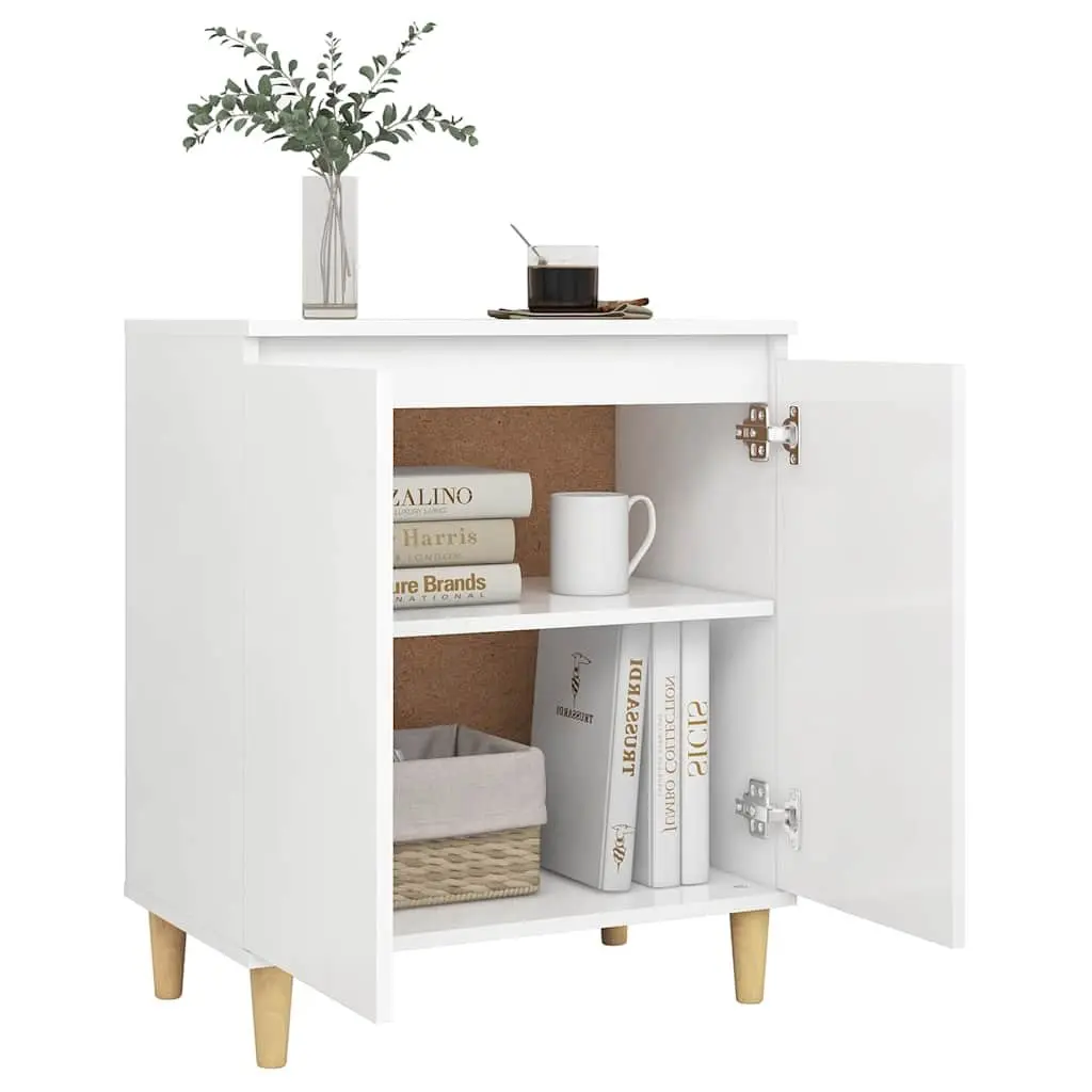 White Storage Sideboard with Wood Legs 60x35x70cm