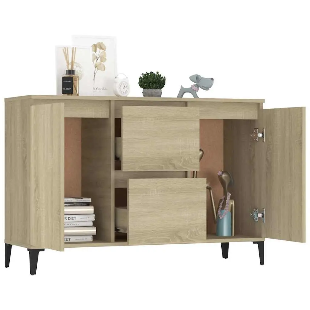 Sideboard with Drawers and Doors Brown Storage Cabinet 102W x 35D x 70H cm