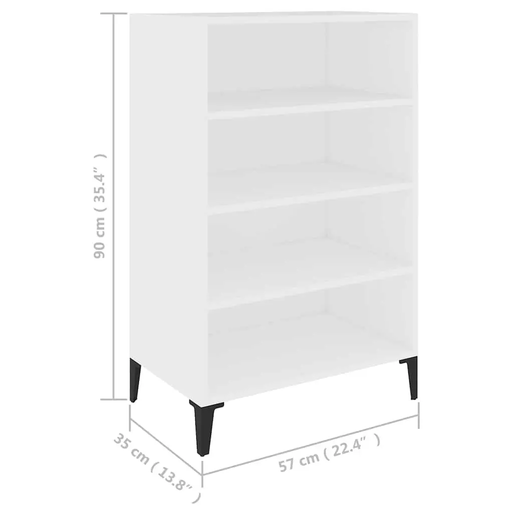 White Sideboard Storage Cabinet Engineered Wood 4 Shelf 57 x 35 x 90 cm