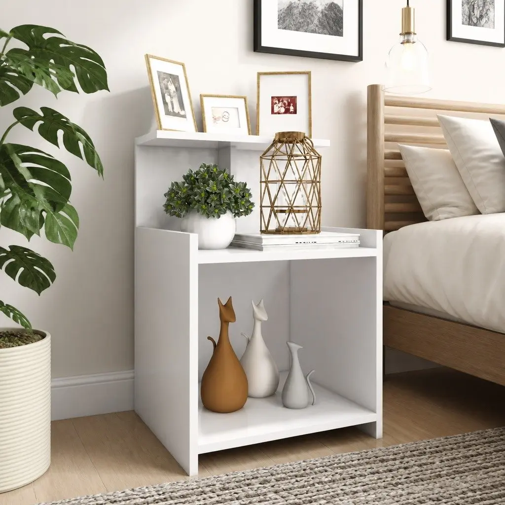Bedside Tables 2 pcs White Bed Cabinets 3 Open Shelves 40 x 35 x 60 cm