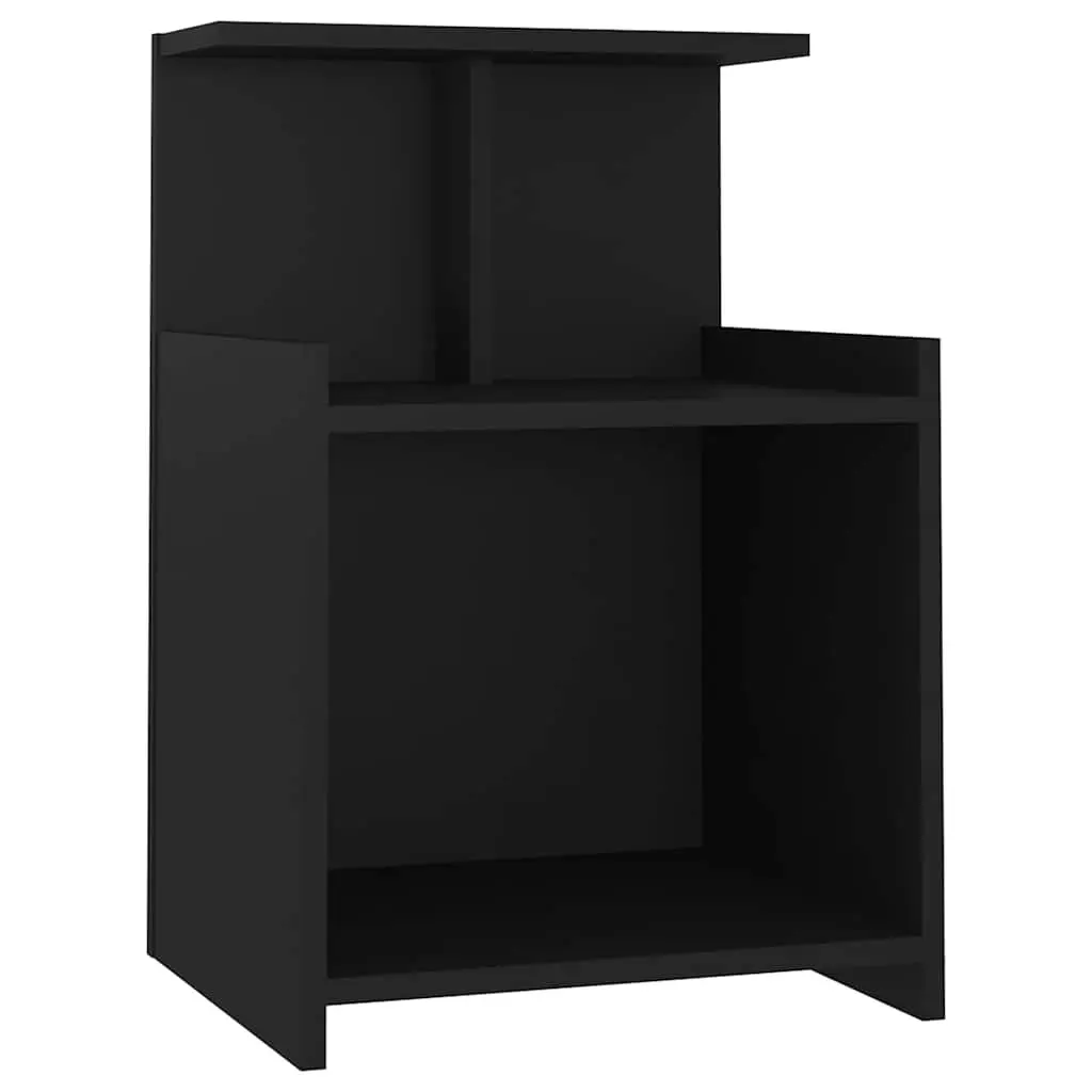 Bedside Tables Black Nightstand Open Shelves Storage 40 x 35 x 60 cm Set of 2