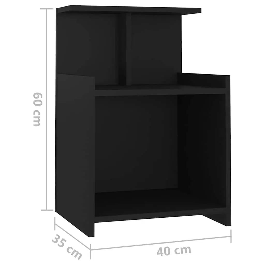 Bedside Tables Black Nightstand Open Shelves Storage 40 x 35 x 60 cm Set of 2