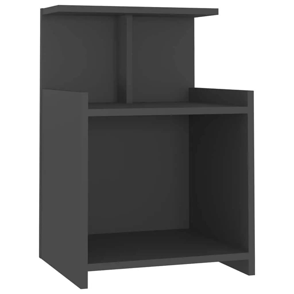Bedside Table Grey 40x35x60cm Nightstand with 3 Open Shelves