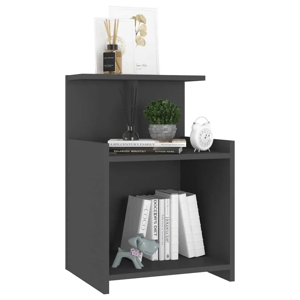 Bedside Table Grey 40x35x60cm Nightstand with 3 Open Shelves