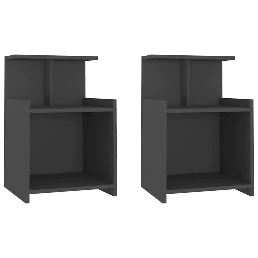 Bedside Tables Grey Nightstands 2 pcs Open Shelves Storage Cabinet