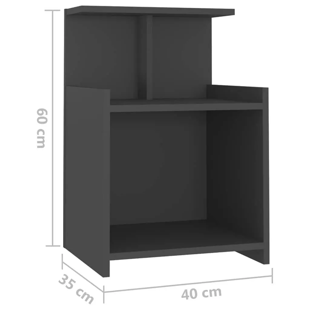 Bedside Tables Grey Nightstands 2 pcs Open Shelves Storage Cabinet