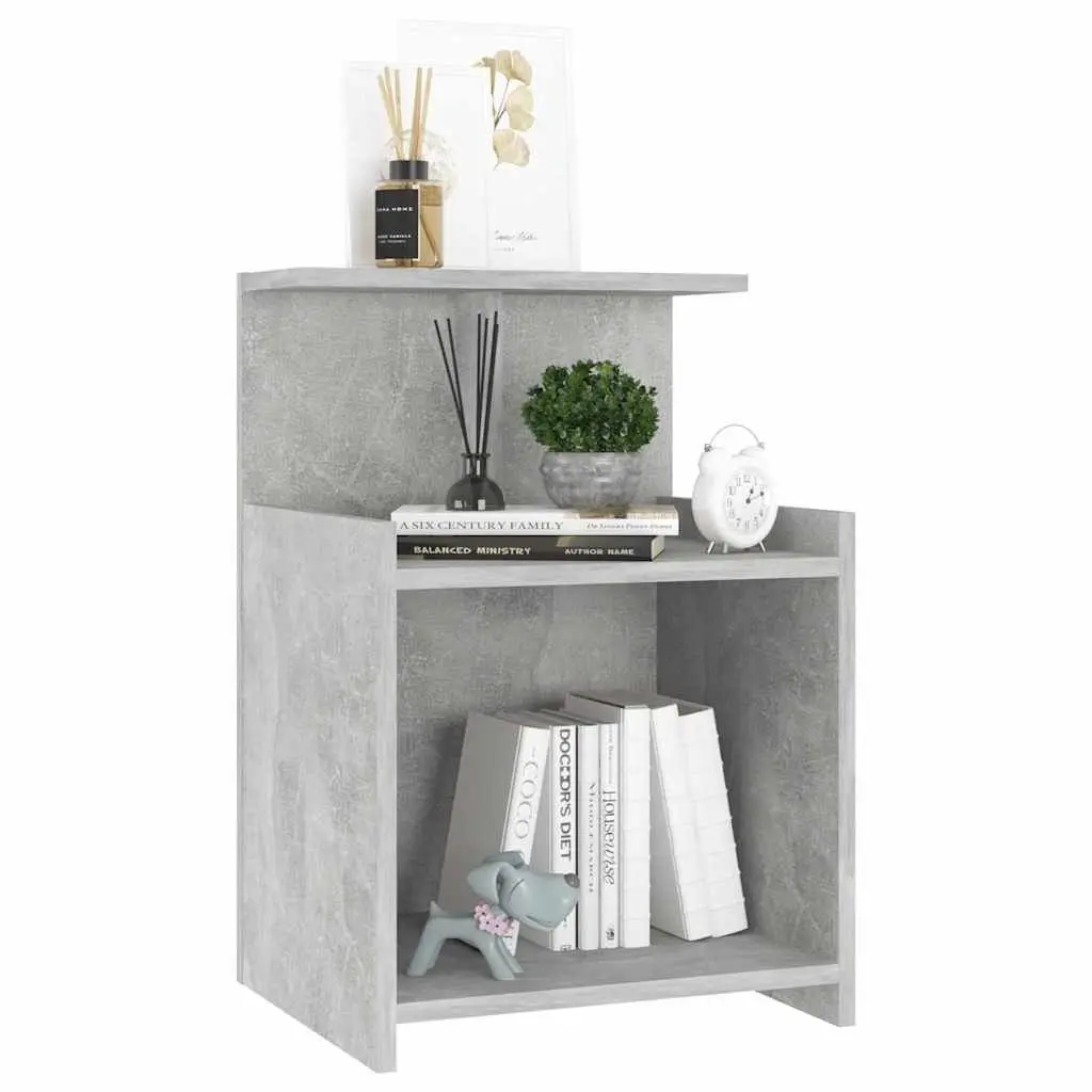 Grey Bedside Table 40x35x60cm Open Shelves Storage Unit