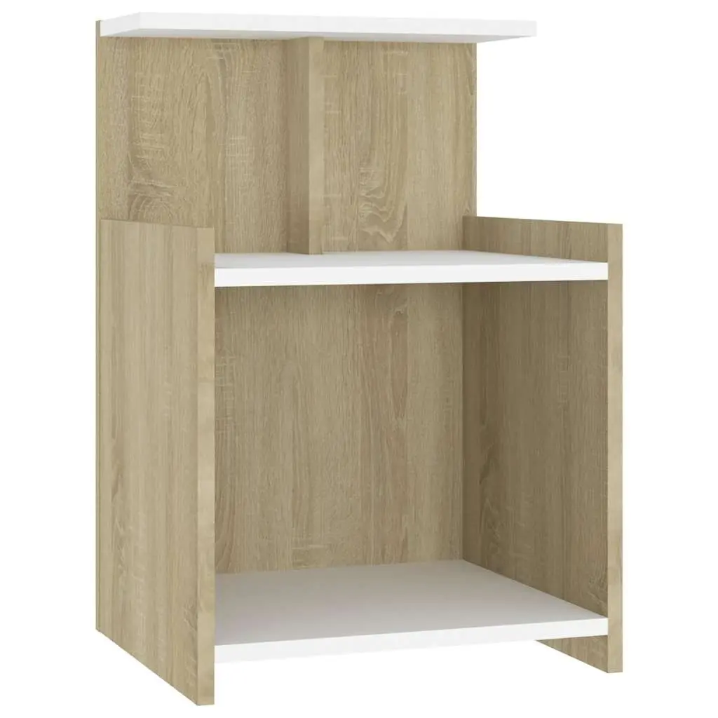 Bedside Table with 3 Open Shelves White Sonoma Oak Nightstand Cabinet Storage