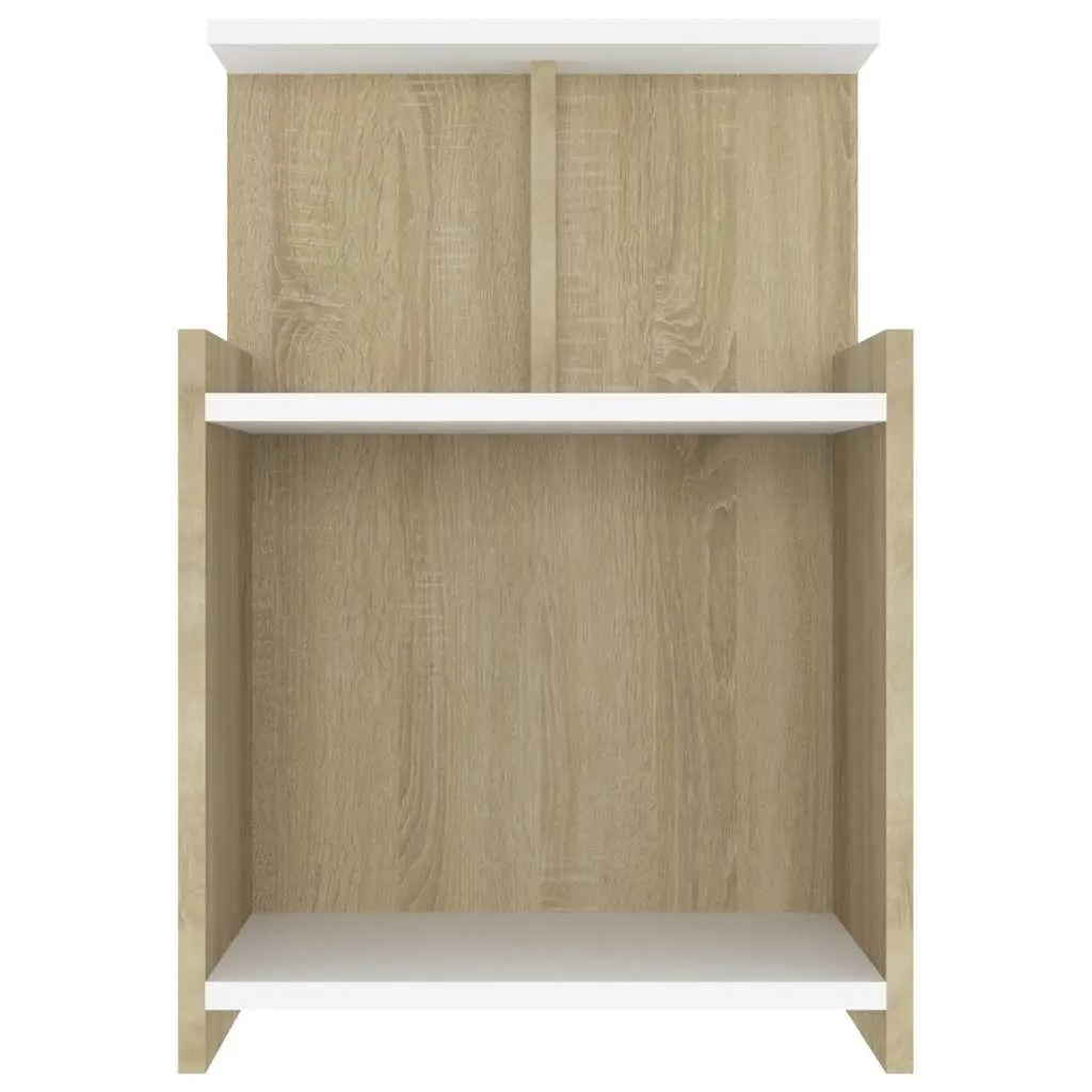 Bedside Table with 3 Open Shelves White Sonoma Oak Nightstand Cabinet Storage