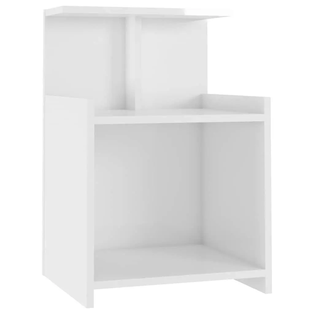 Bedside Table White High Gloss 3 Open Shelves Nightstand Storage Cabinet