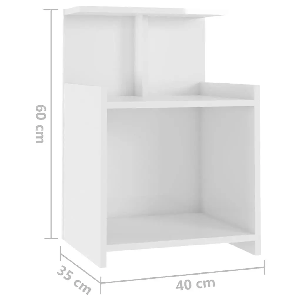 Bedside Table White High Gloss 3 Open Shelves Nightstand Storage Cabinet
