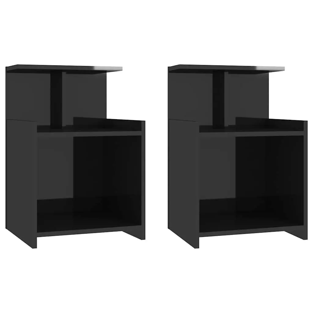 Bedside Tables 2pcs High Gloss Black Bed Cabinets Nightstand Side Table Set