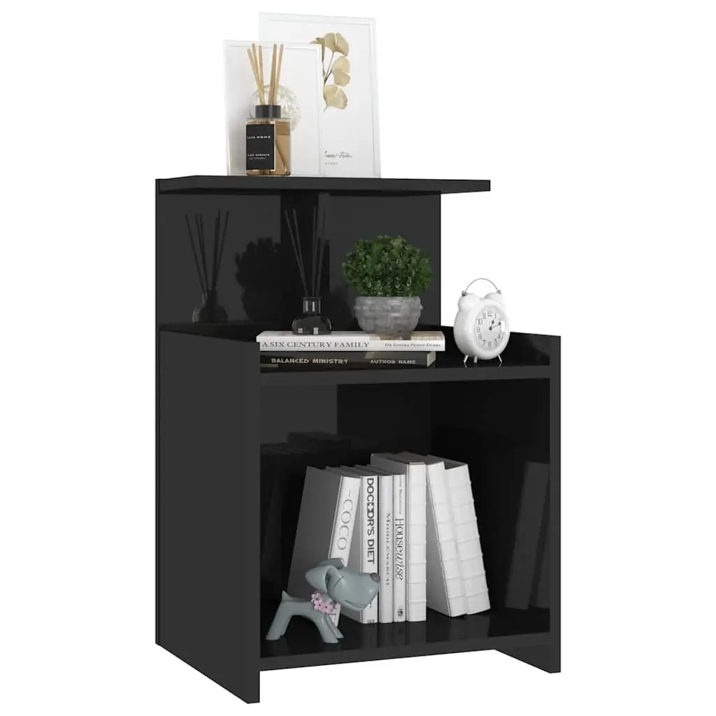 Bedside Tables 2pcs High Gloss Black Bed Cabinets Nightstand Side Table Set