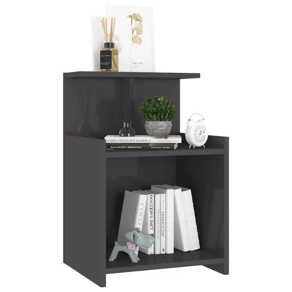 Bedside Table High Gloss Grey 40x35x60 cm 2 pcs Nightstand Storage