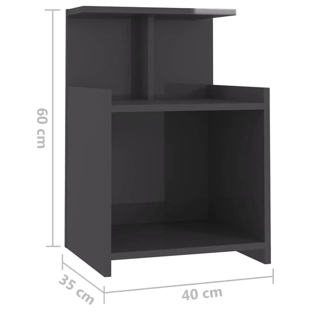 Bedside Table High Gloss Grey 40x35x60 cm 2 pcs Nightstand Storage