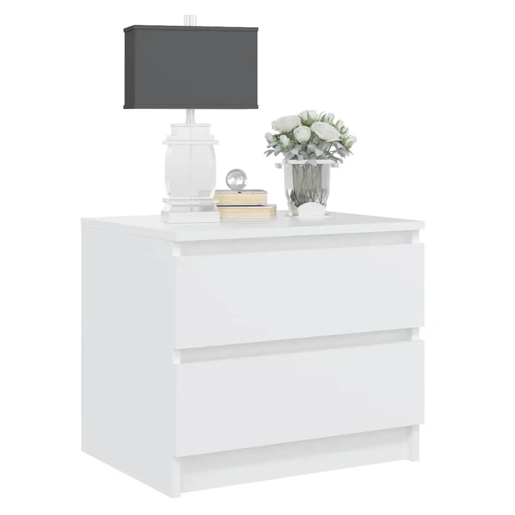 Bedside Table White 50x39x43.5 cm Two Drawer Storage Cabinet Nightstand