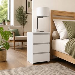 Bedside Table White 40x35x62.5 cm Storage Cabinet with 3 Drawers