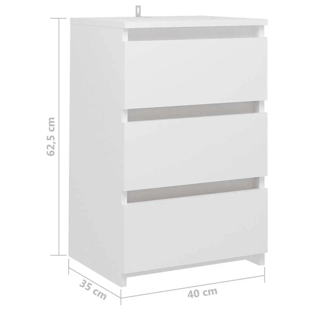 Bed Cabinet White Bedside Table Nightstand 3 Drawers Bedroom Storage Unit