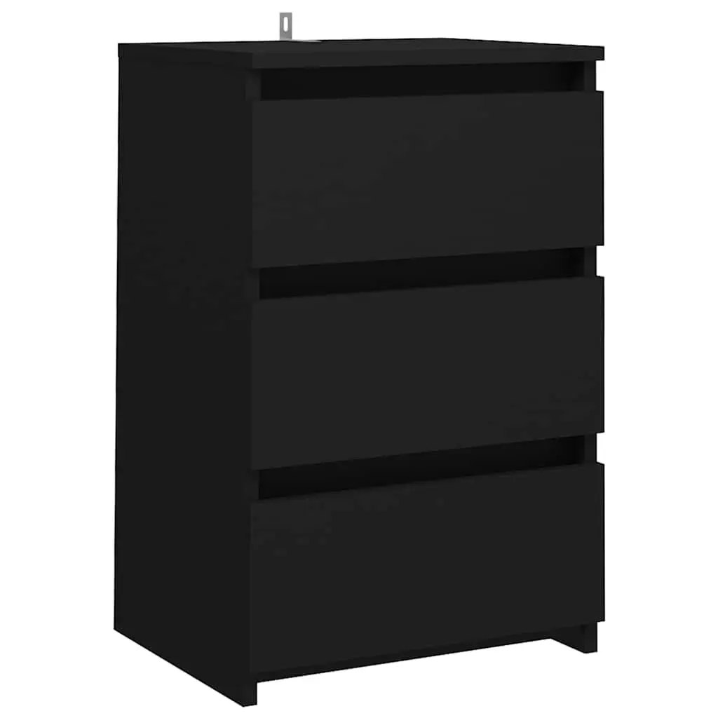 Bedside Table Black 40x35x62.5 cm 3 Drawers Storage