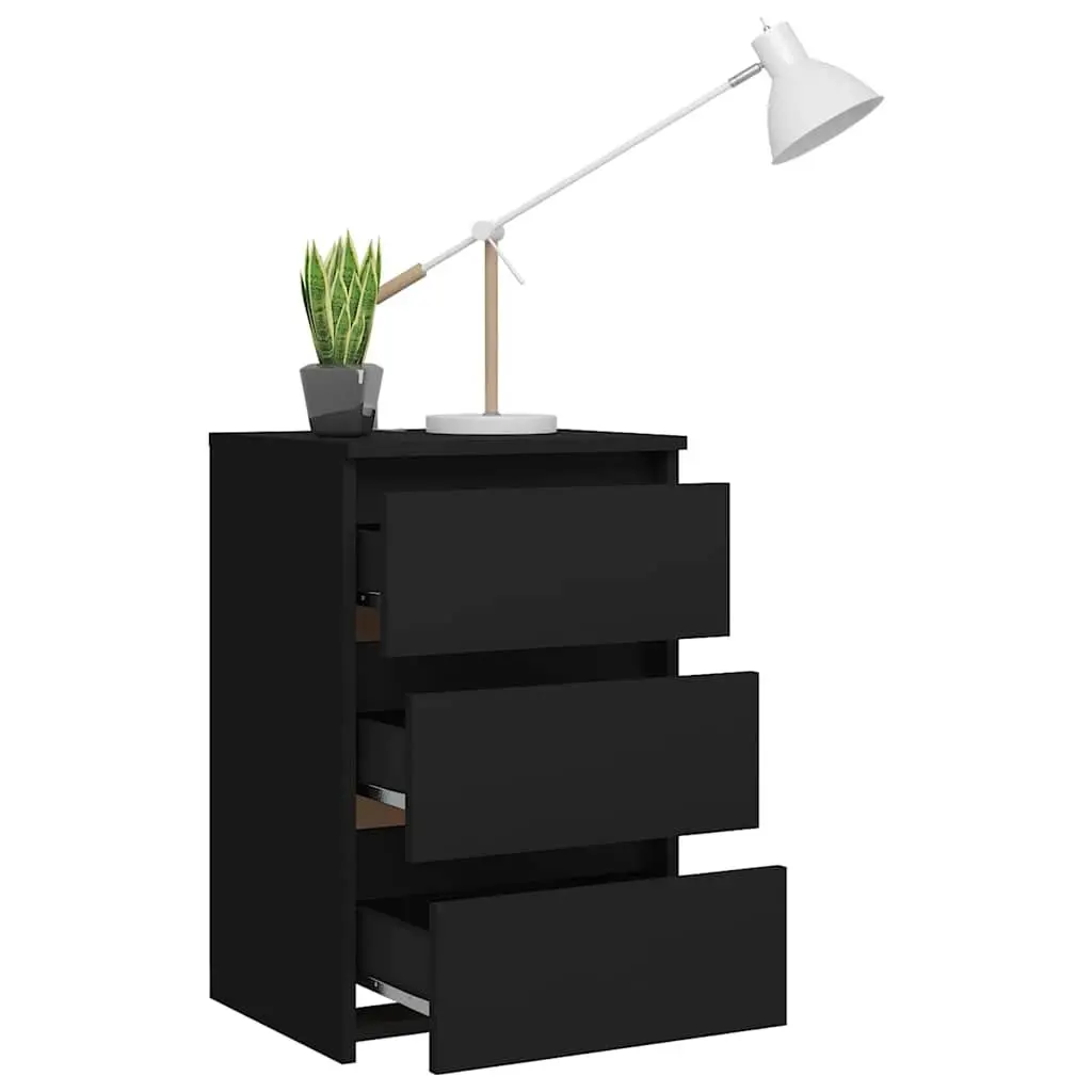 Bedside Table Black 40x35x62.5 cm 3 Drawers Storage