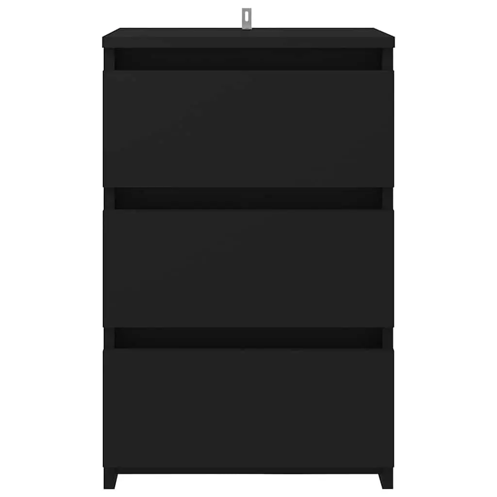 Bedside Table Black 40x35x62.5 cm 3 Drawers Storage