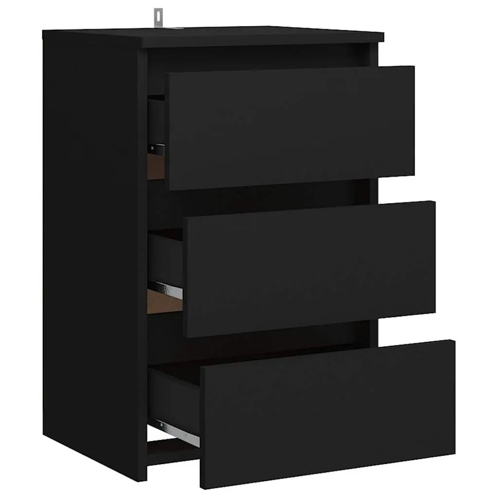 Bedside Table Black 40x35x62.5 cm 3 Drawers Storage