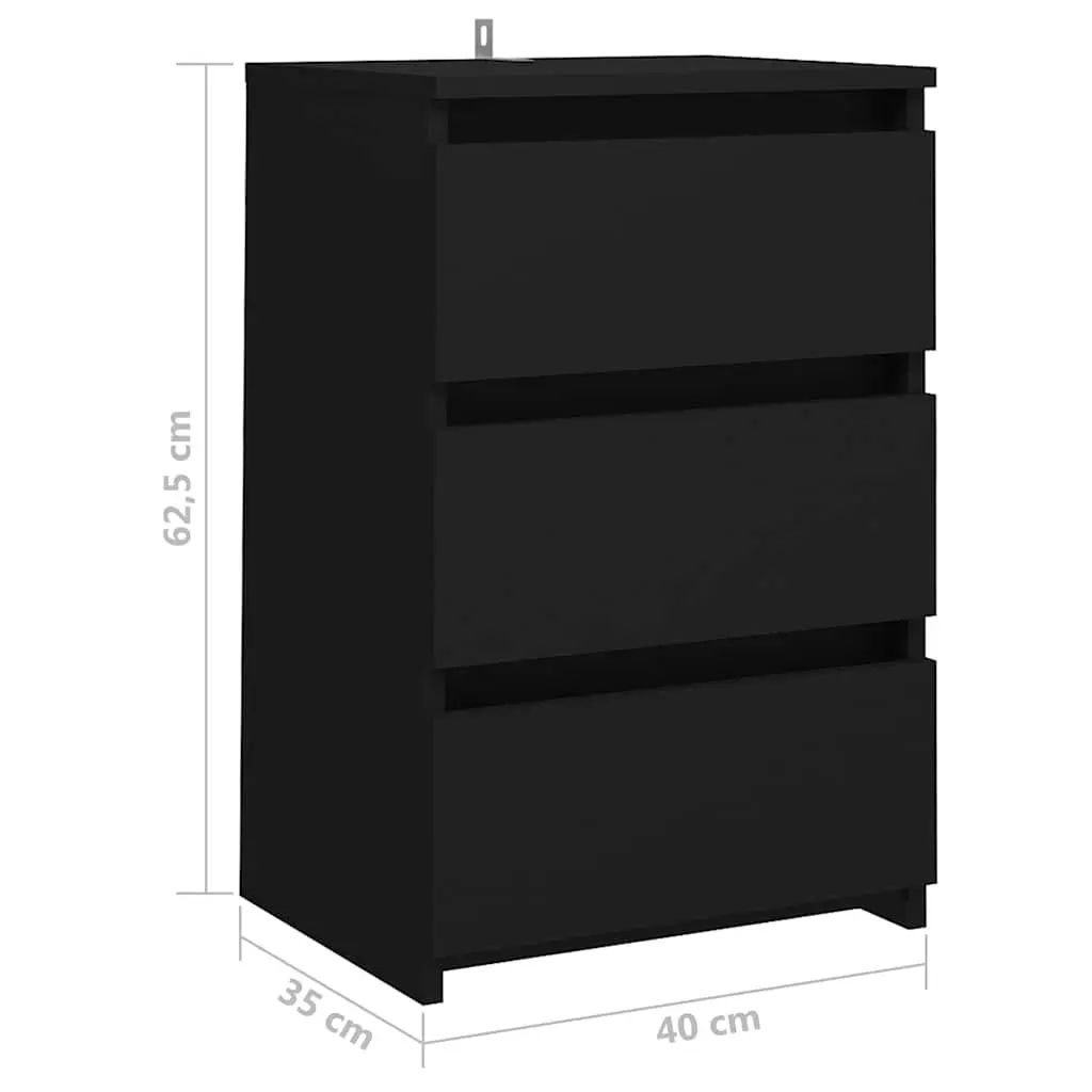 Bedside Table Black 40x35x62.5 cm 3 Drawers Storage
