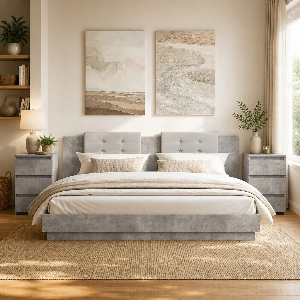 Bedside Tables Grey 2 pcs with 3 Drawers Storage